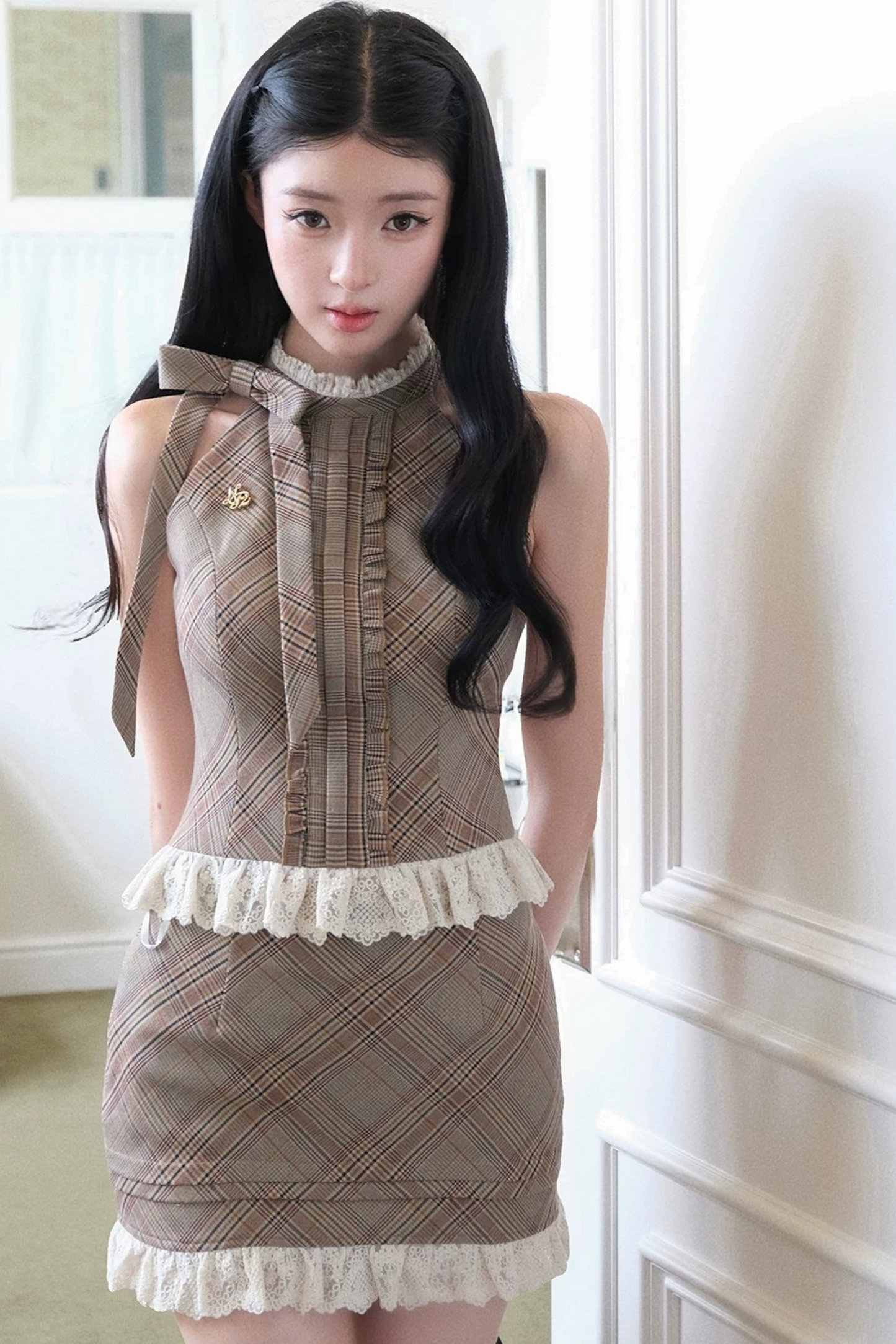Lace Halter Top & Skirt Two-Piece Set-Up