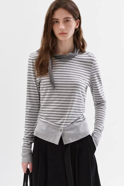 Soft Gray-White Striped Sweater