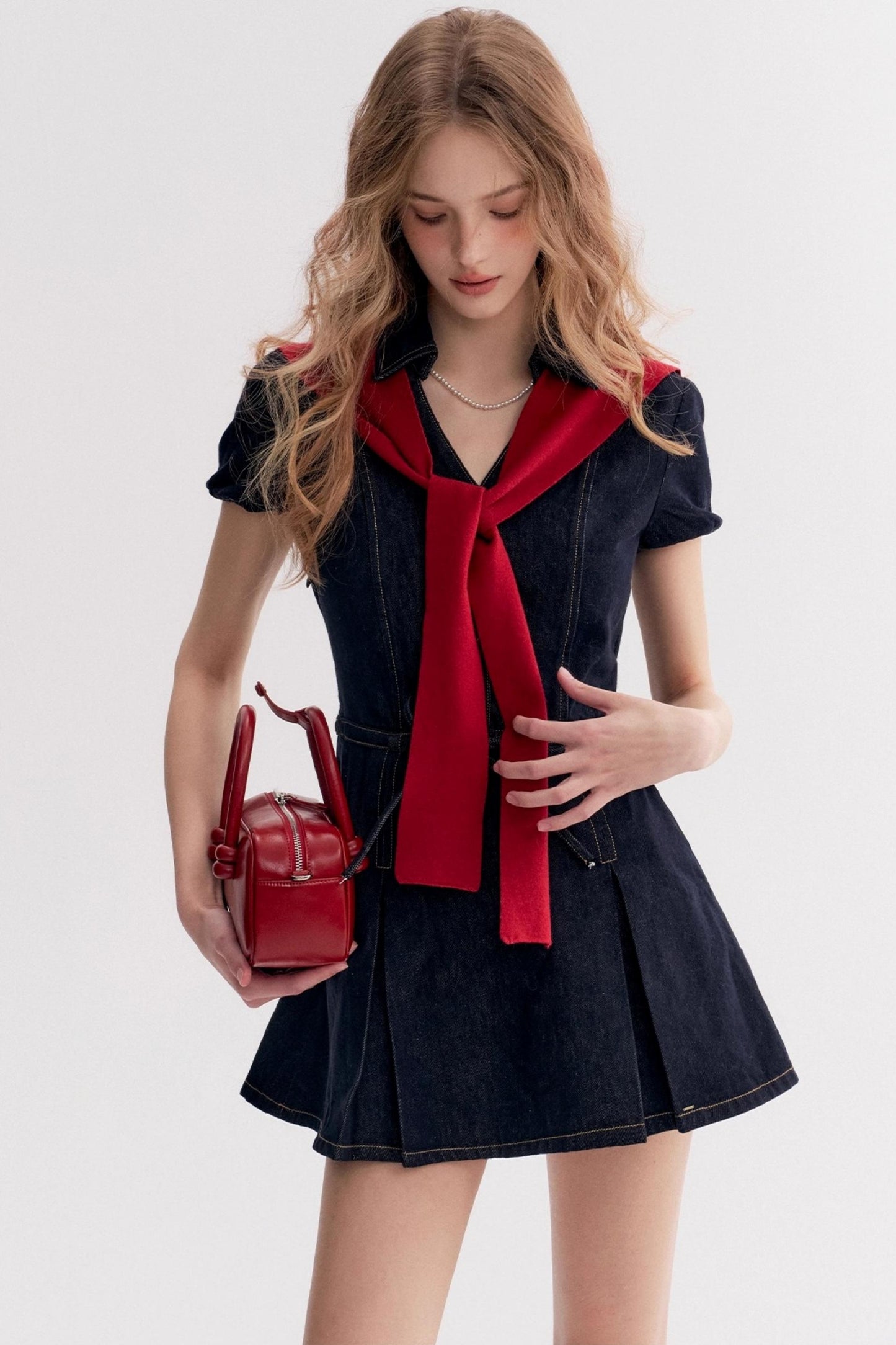 Lazy Cotton V-Neck Denim A-Line Dress