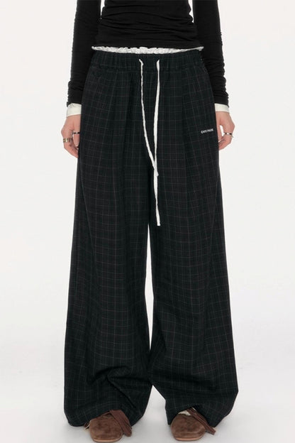 Retro Check Drawstring Pants