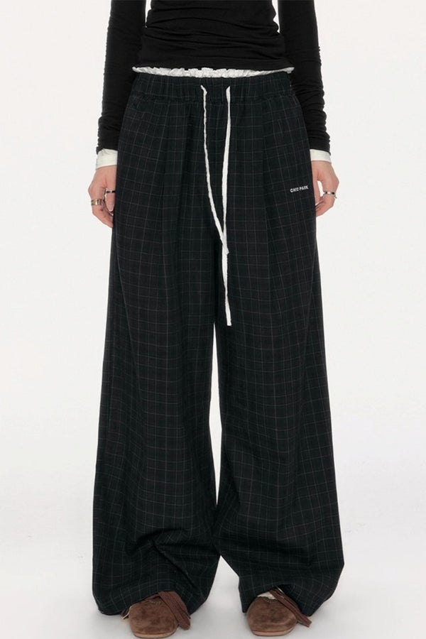 Retro Check Drawstring Pants