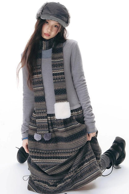 Knitted Patchwork Slim Dress Set-Up