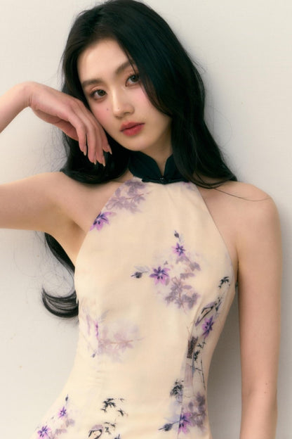 Pastel Lotus Neck-Tie Oriental Dress