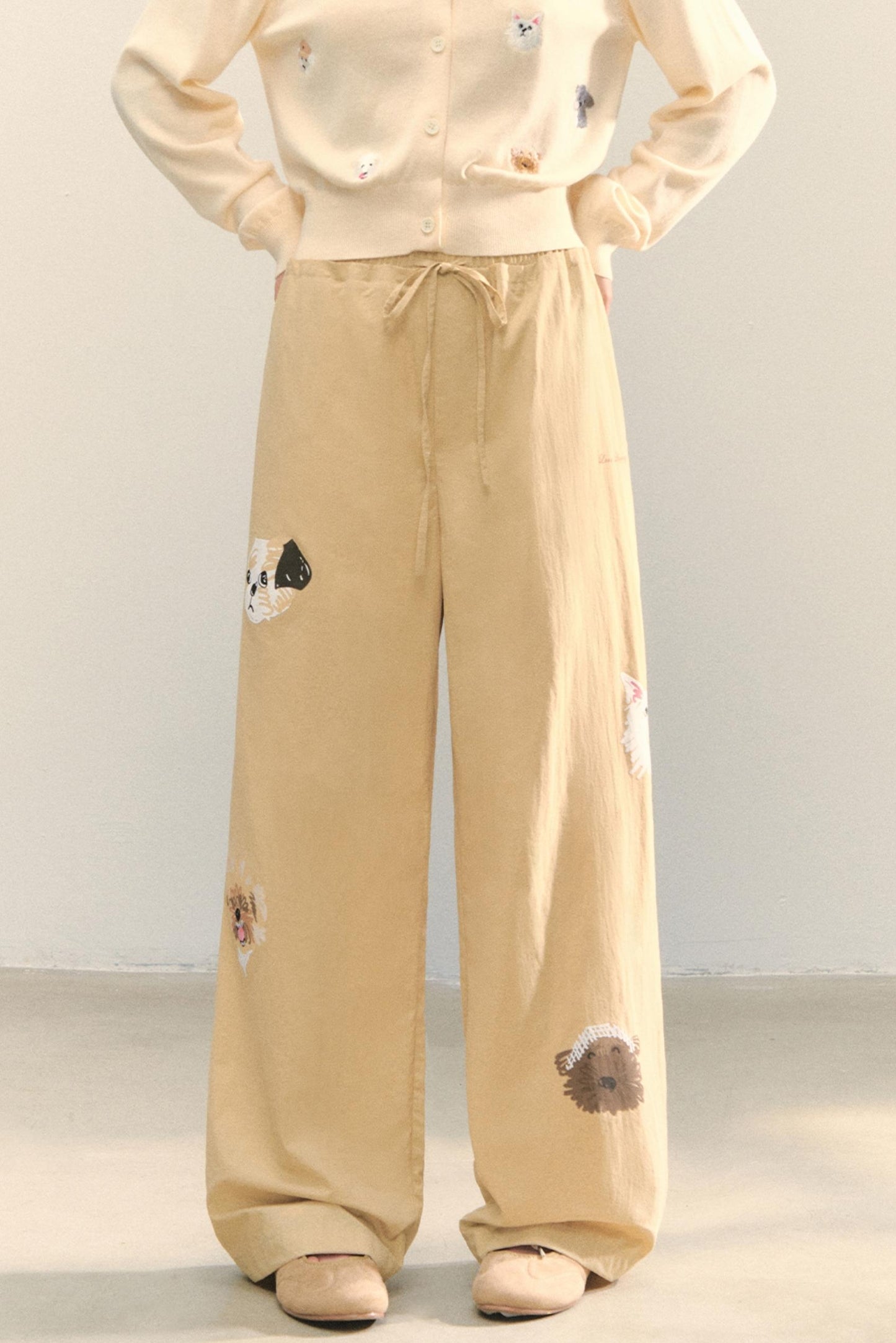 Vintage Wide-leg Khaki Trousers