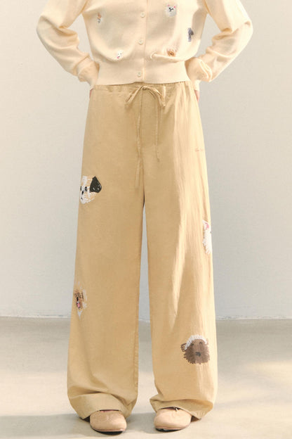 Vintage Wide-leg Khaki Trousers