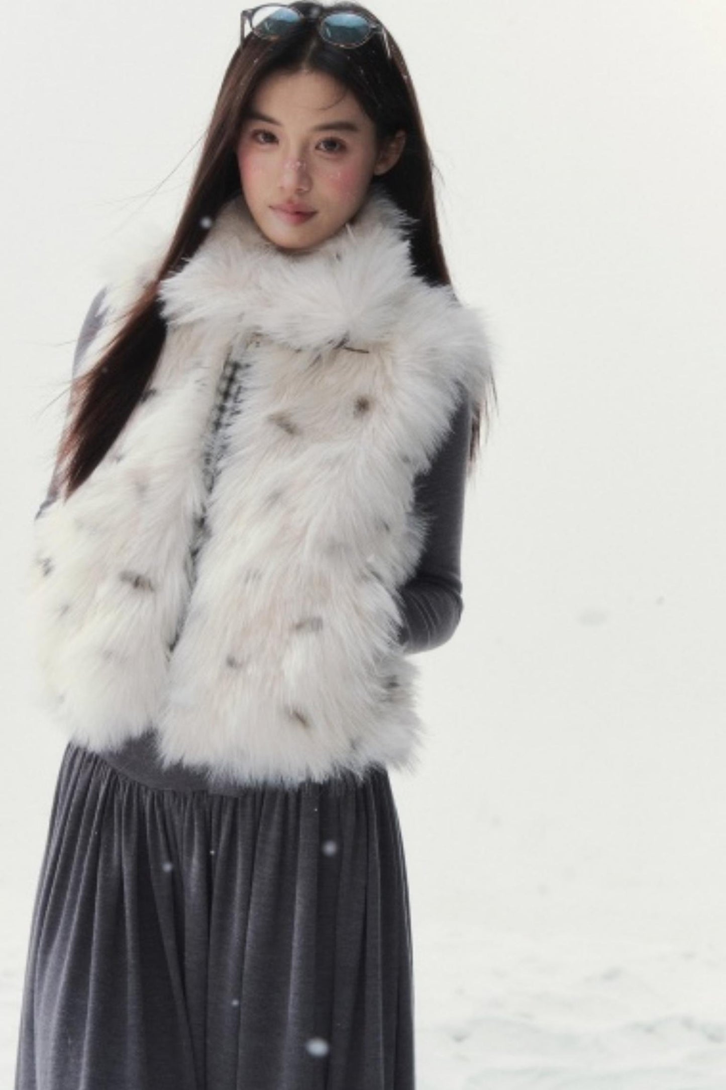 Polka Dot Plaid Fur Coat