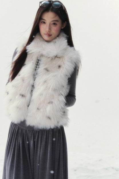 Polka Dot Plaid Fur Coat