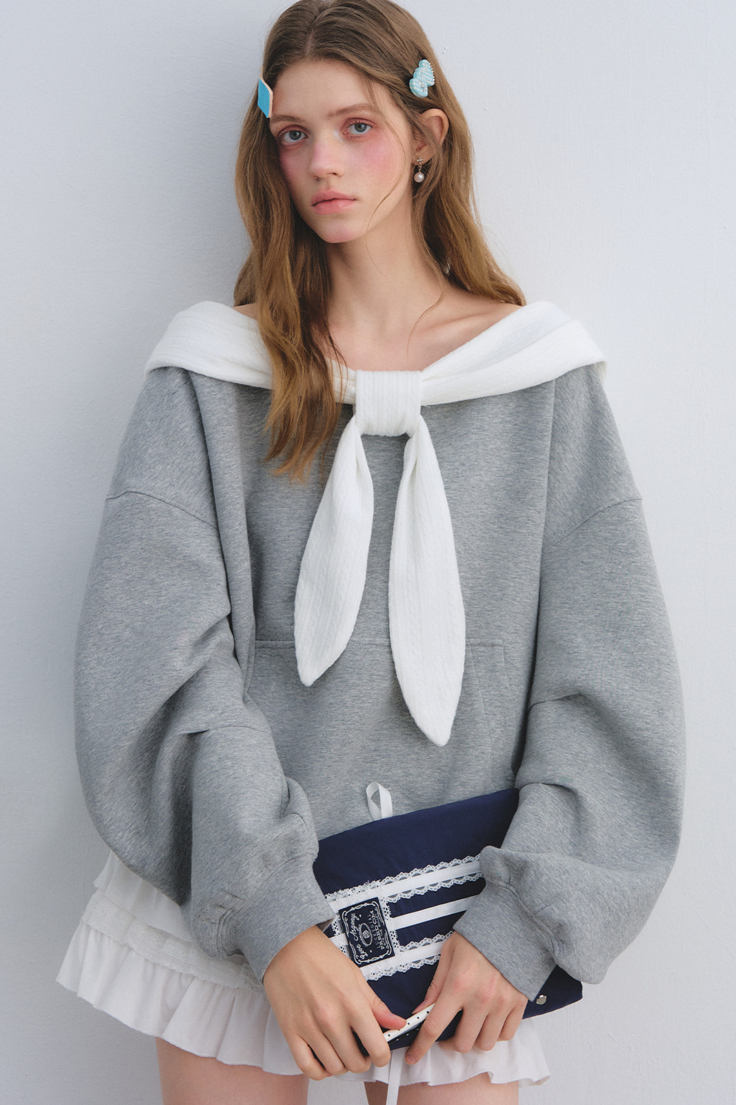 Rabbit Ear Off-Shoulder Sweatshirt