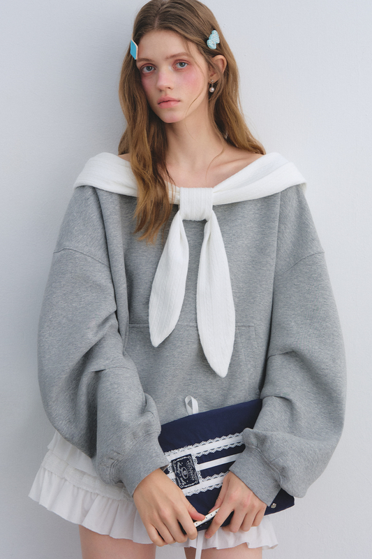 Rabbit Ear Off-Shoulder Sweatshirt