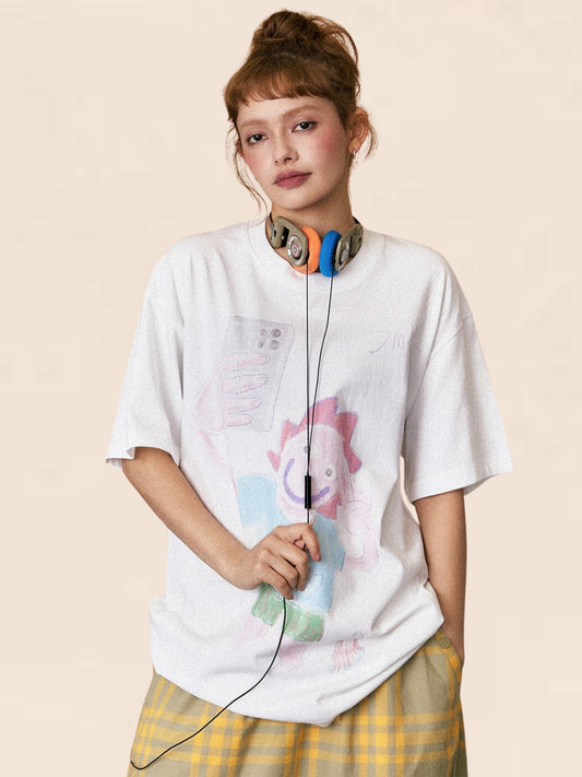 Graffiti Biye Cartoon Print Top