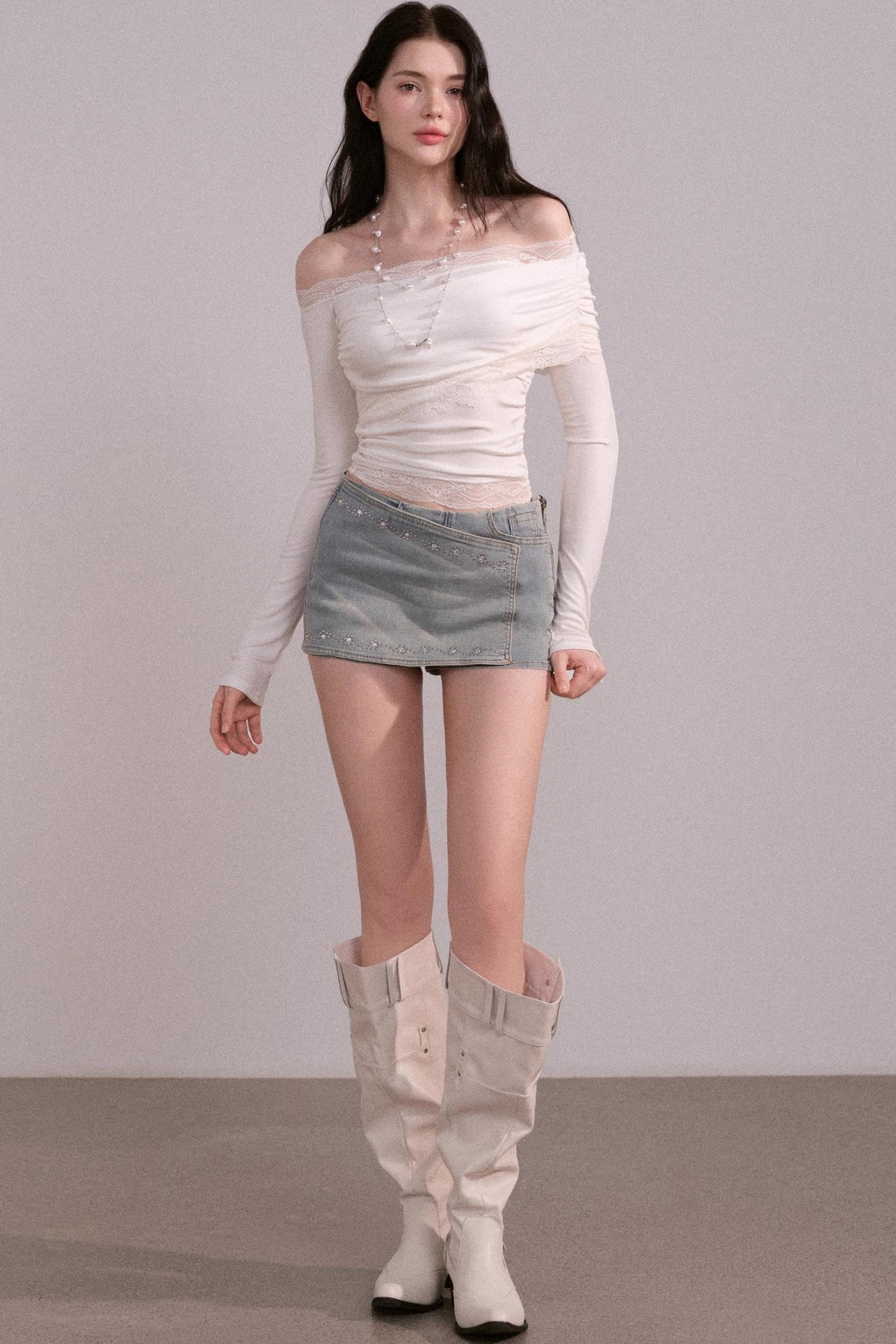 Slim A-Line Denim Skirt