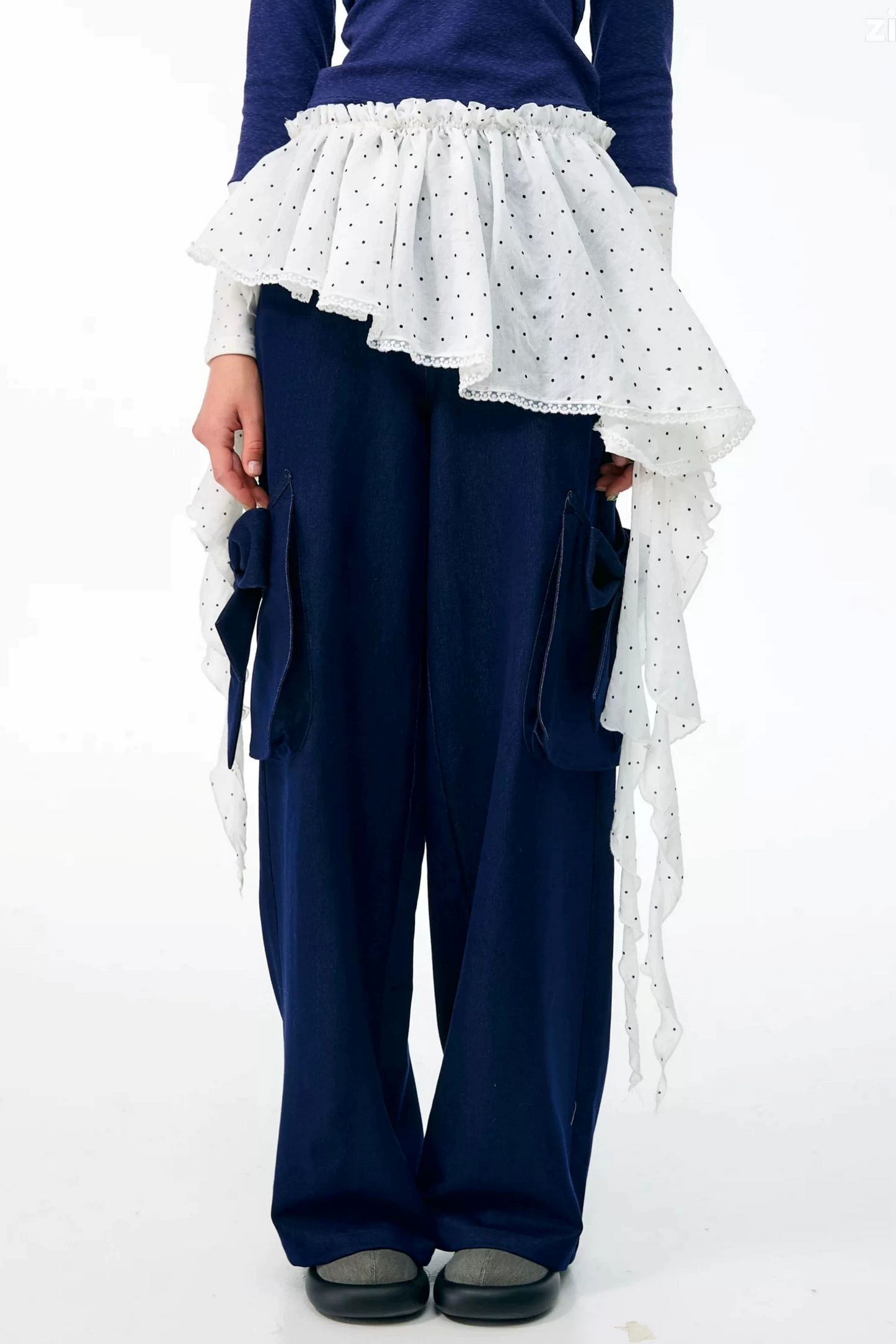 White Polka Dot Irregular Layered-Look Skirt
