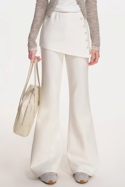 Faux Pearl Spliced Flared Pants