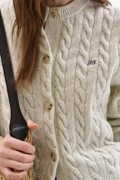 Speckled Cable Knit Cardigan