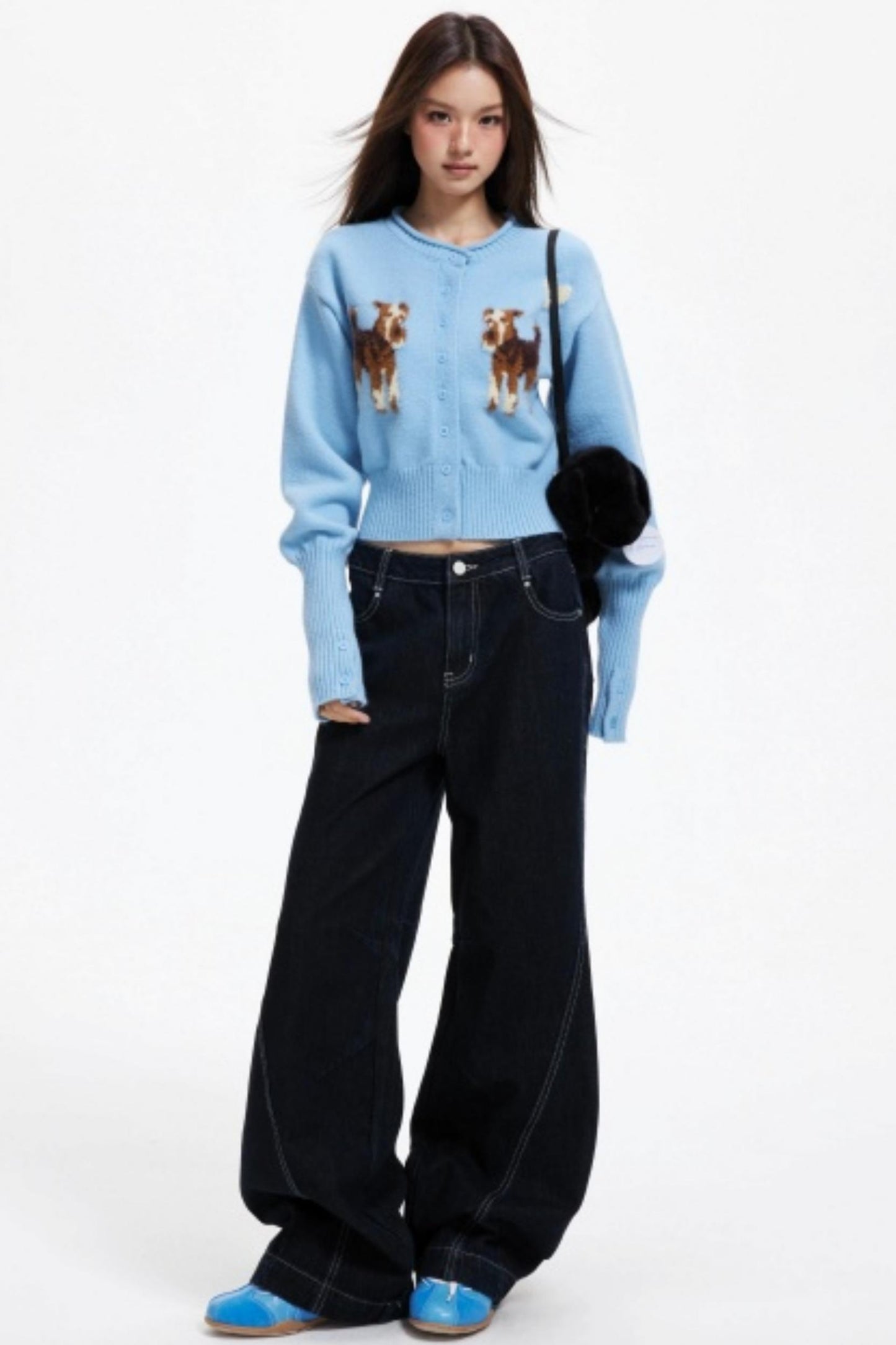 Puppy Jacquard Cropped Cardigan