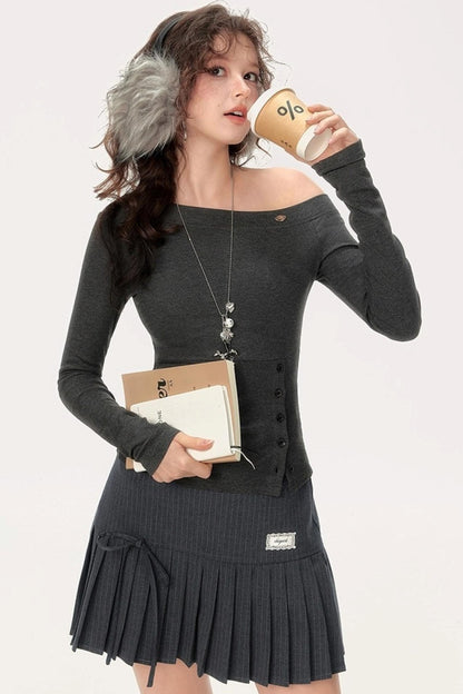 Slanted Shoulder Long Sleeve T-Shirt