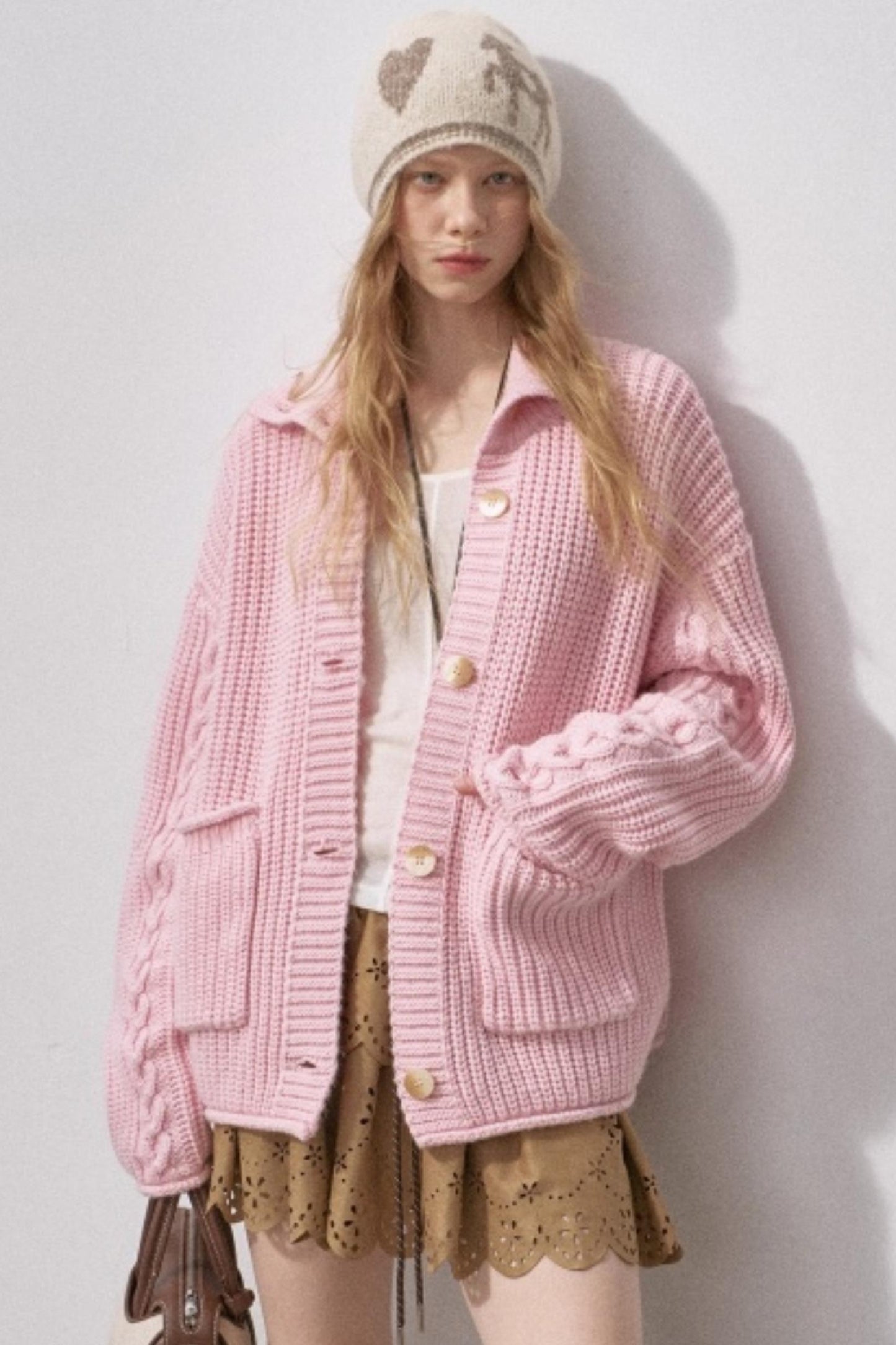 Thick Cable Knit Turtleneck Cardigan