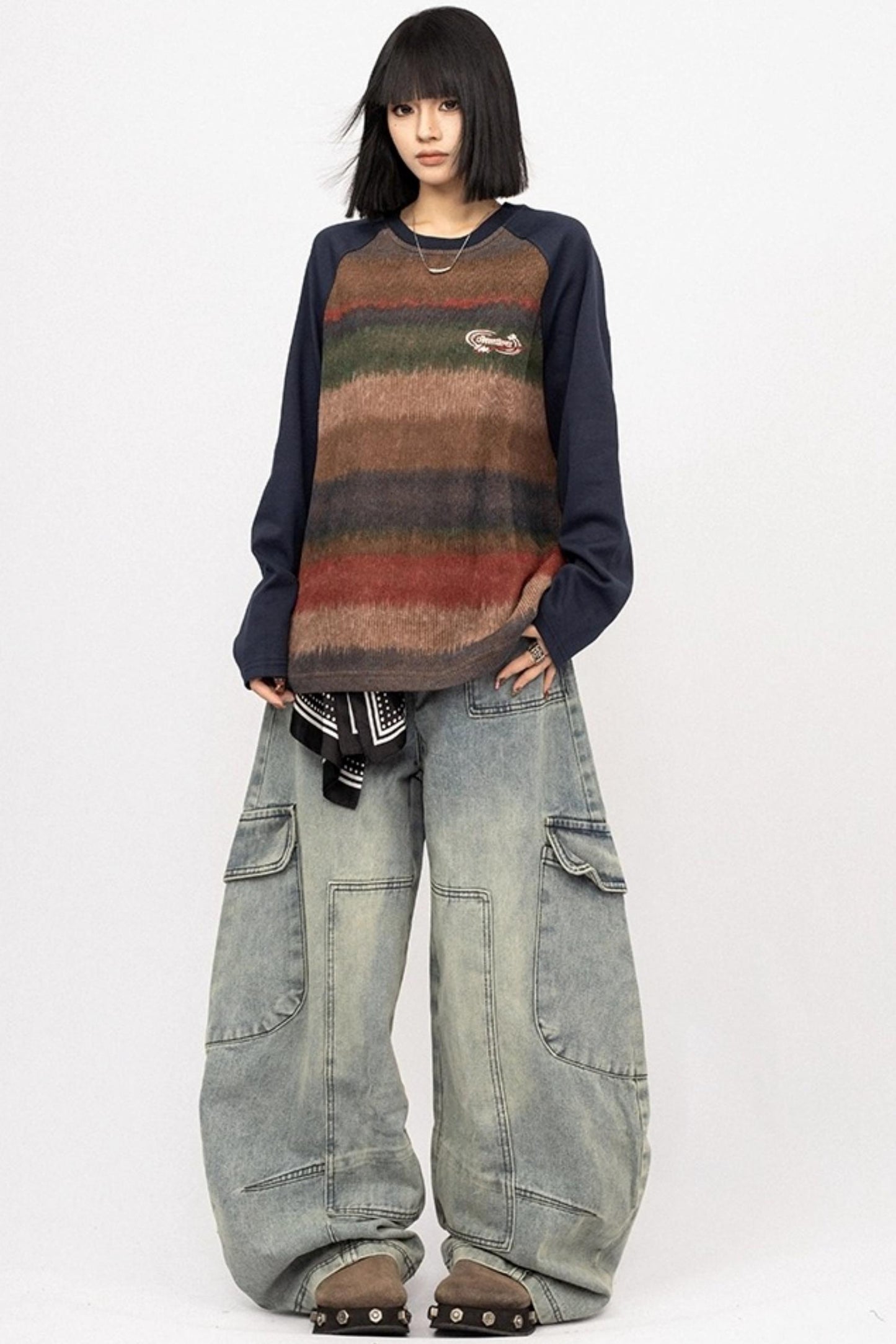 Contrast Stitching Long Sleeve T-Shirt