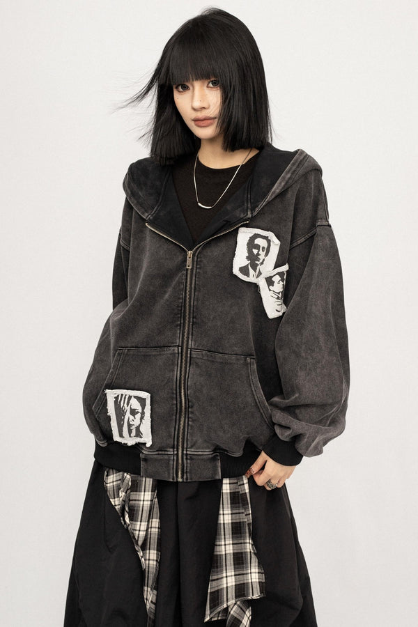 Loose Hooded Sweatshirt Jacket