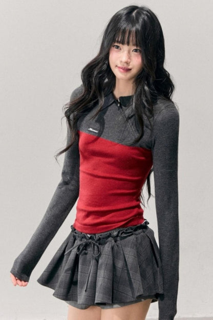 American Long-Sleeve Polo Collar Knit Top