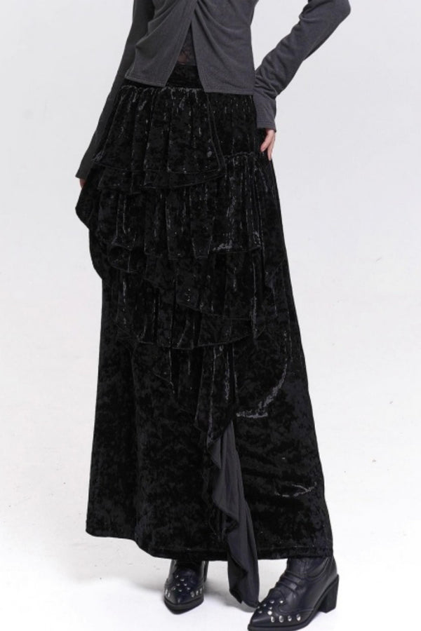 Velvet Irregular Hem Long Skirt
