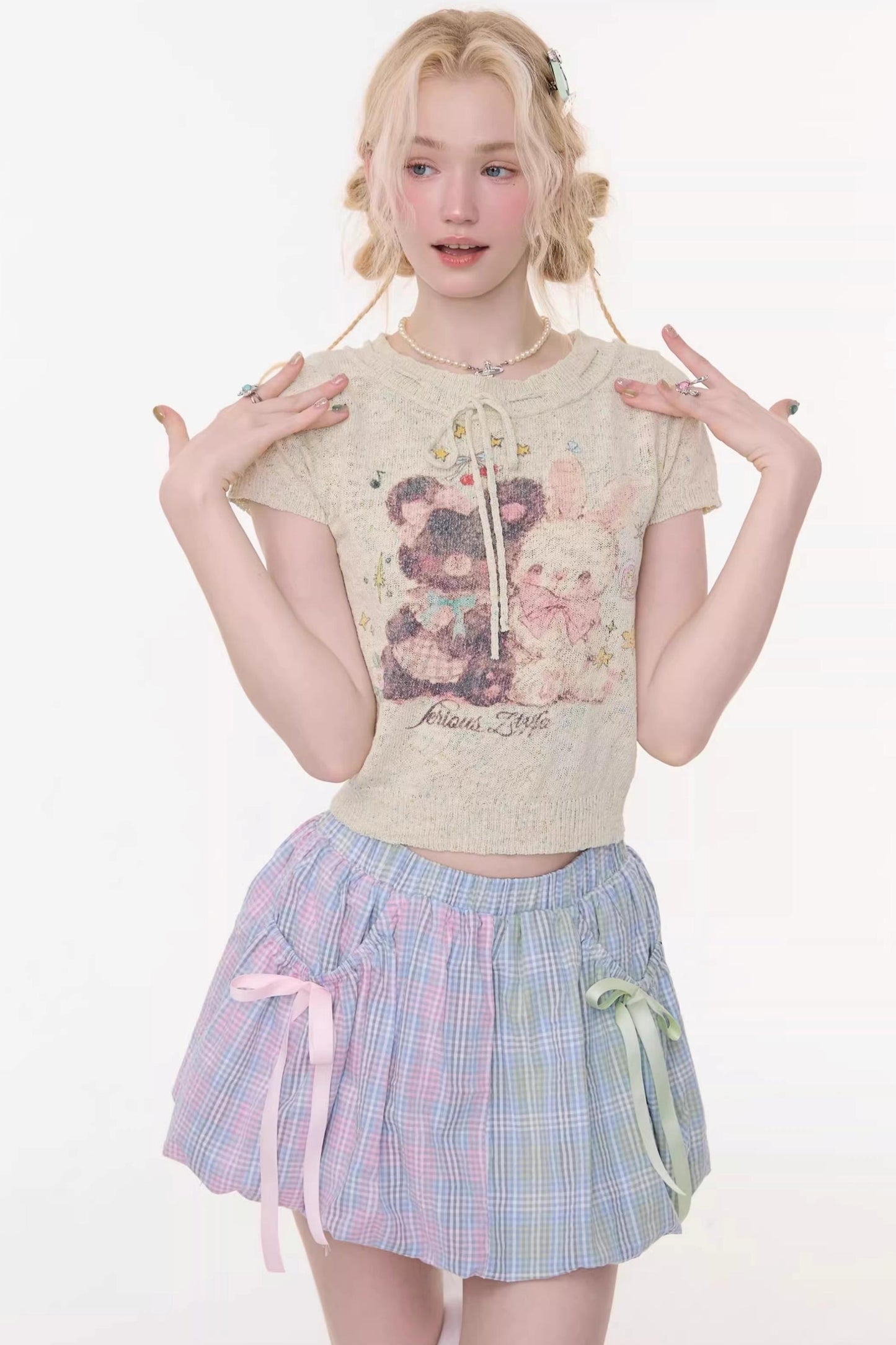 Retro Light Green Print Top