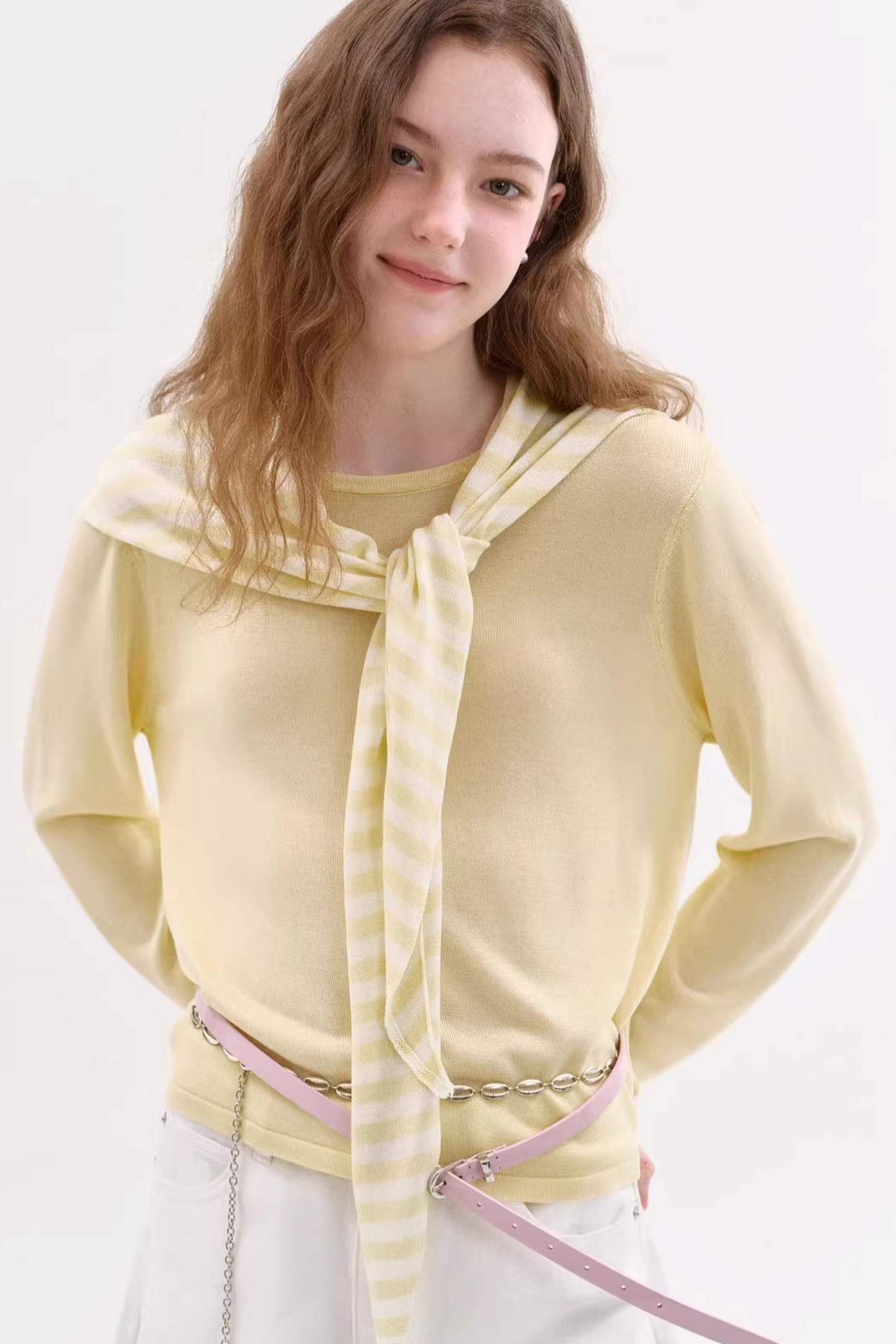 Tencel Striped Knit Shawl Set