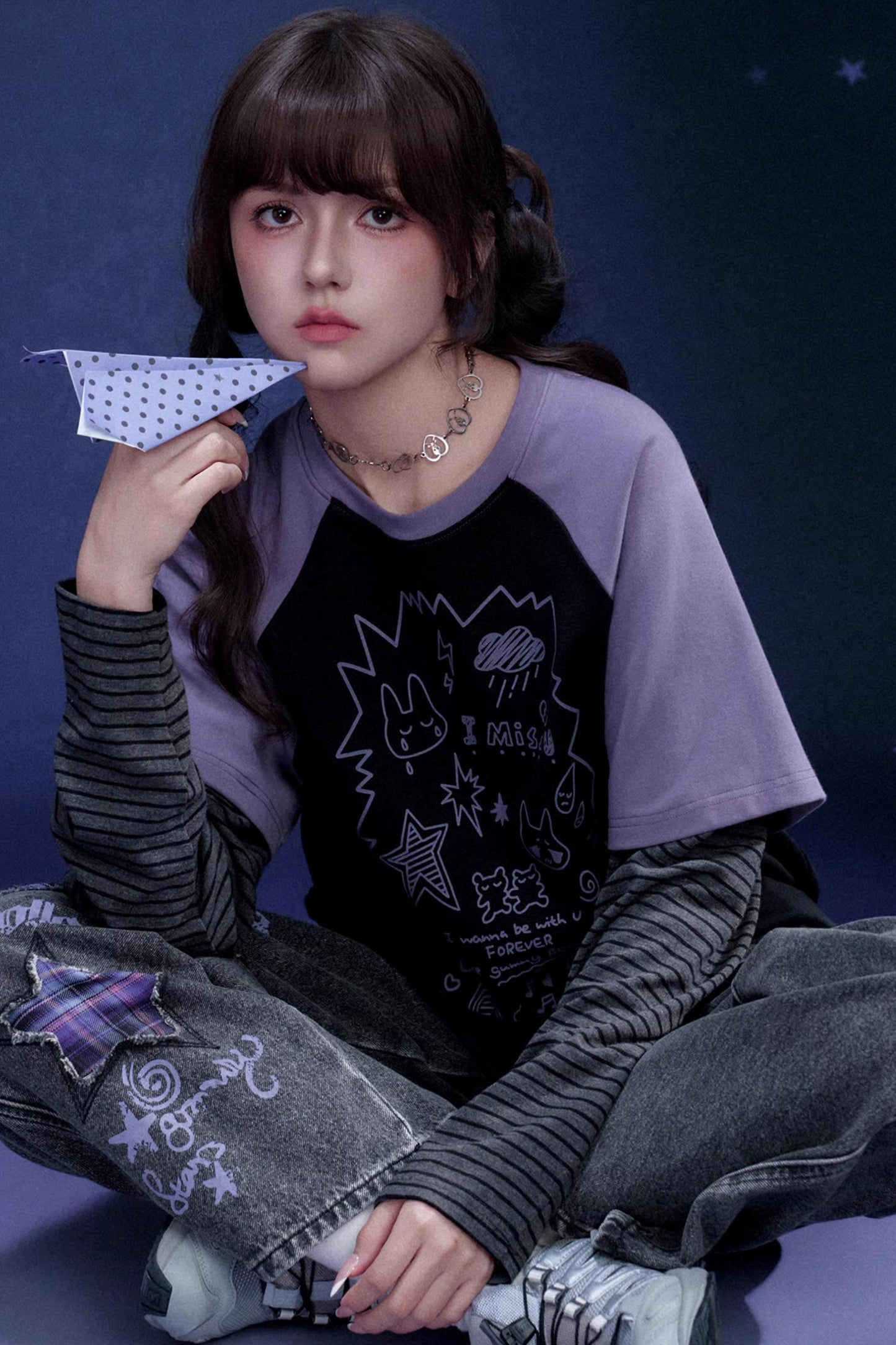 Graffiti Print Two-Piece T-Shirt Set-Up