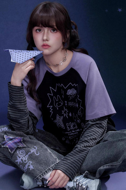 Graffiti Print Two-Piece T-Shirt Set-Up