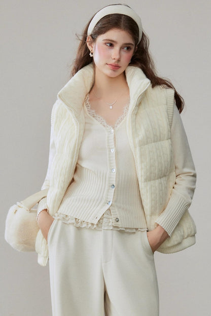 Warm White Stand Collar Vest Jacket