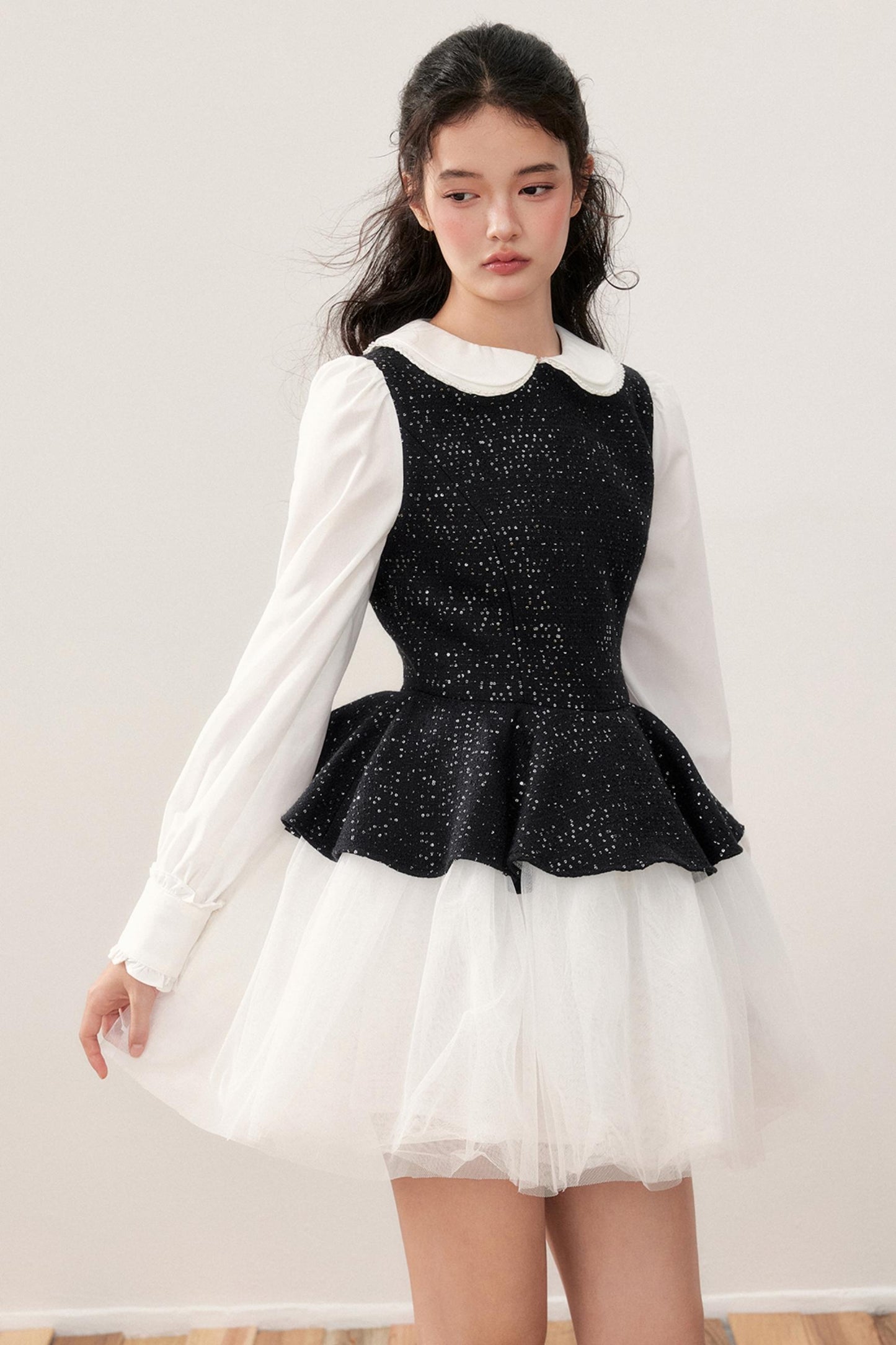 Doll Collar Princess Patchwork Puffy Dress
