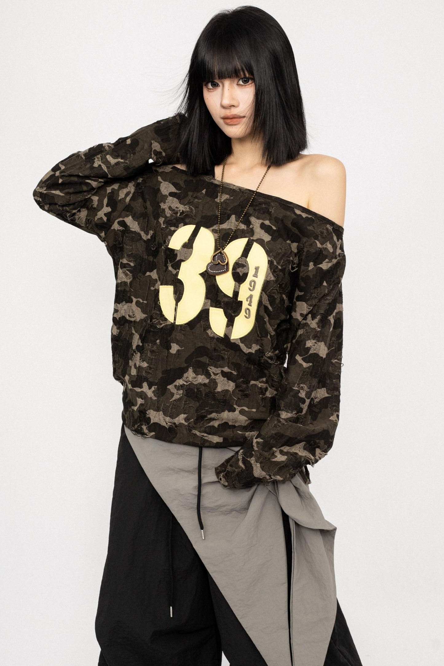 American Camo Print Off-the-Shoulder Top