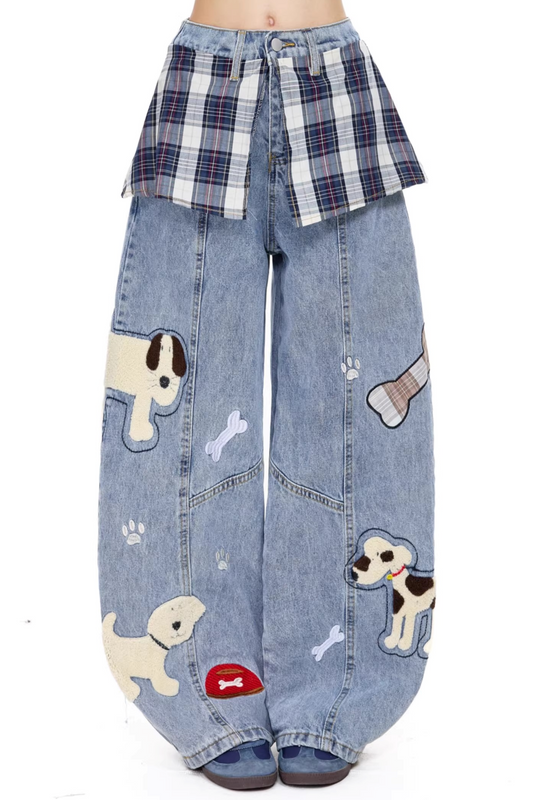 레트로 디스트레스드 데님 팬츠