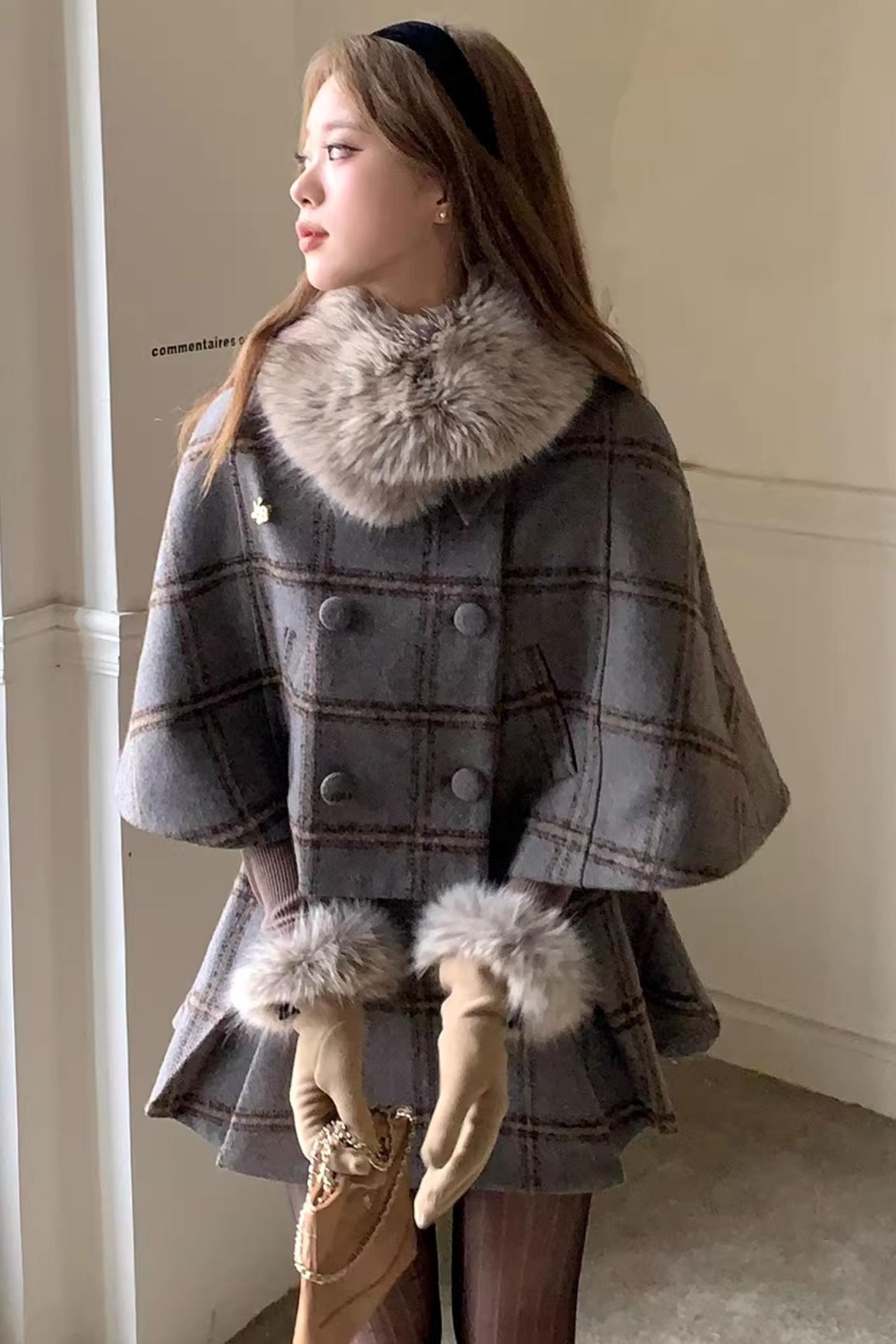 Vintage Plaid Wool Cape Set-Up