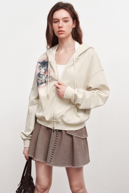 Luminous Kitten Print Hooded Jacket