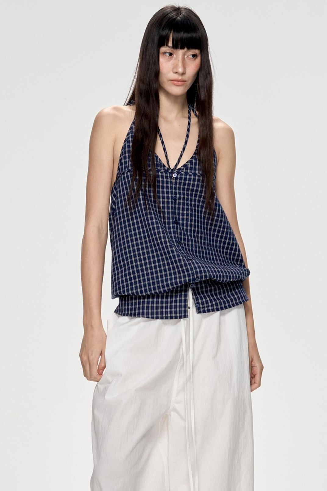 Backless Plaid Tank Top