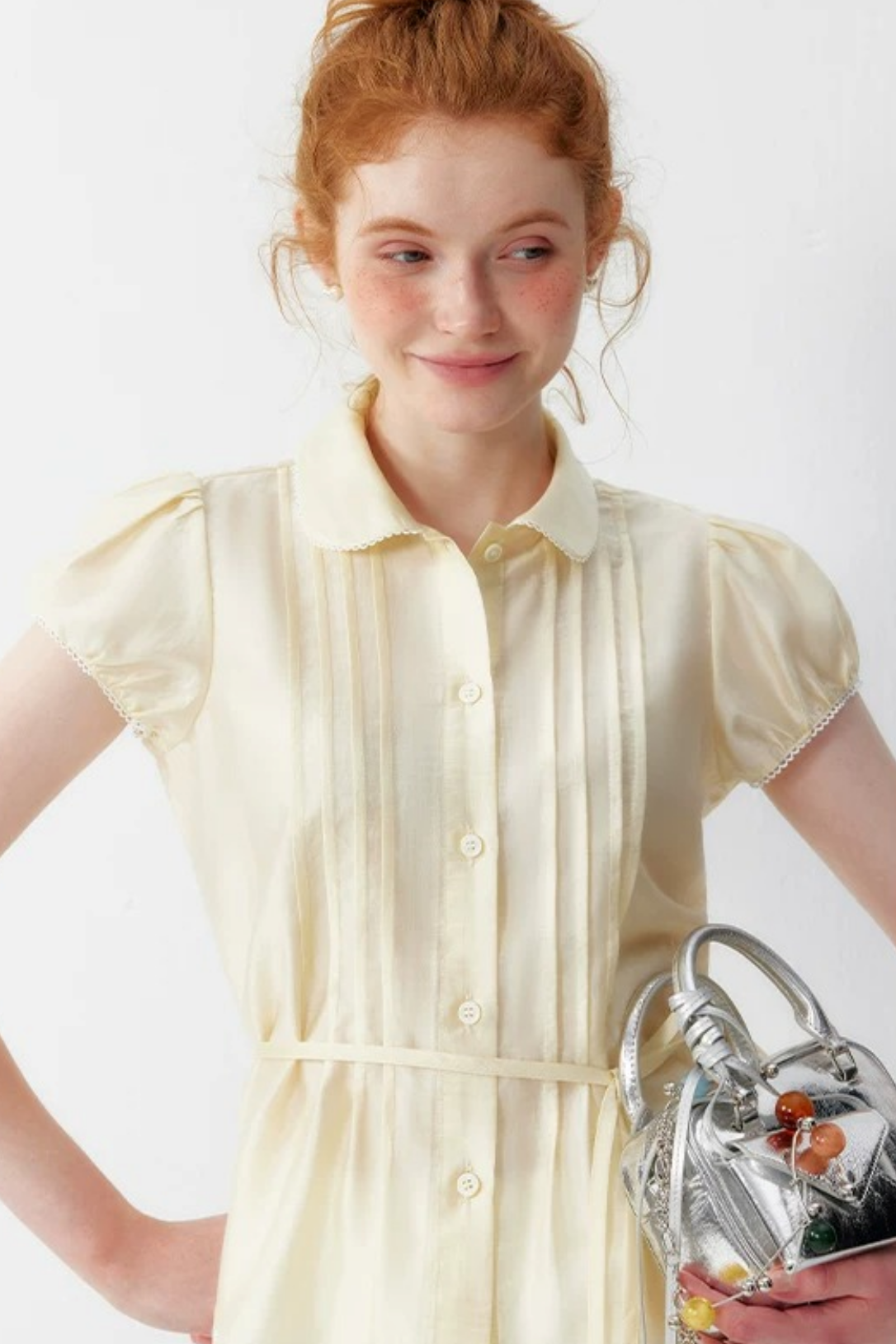 White Tencel Doll Collar Blouse