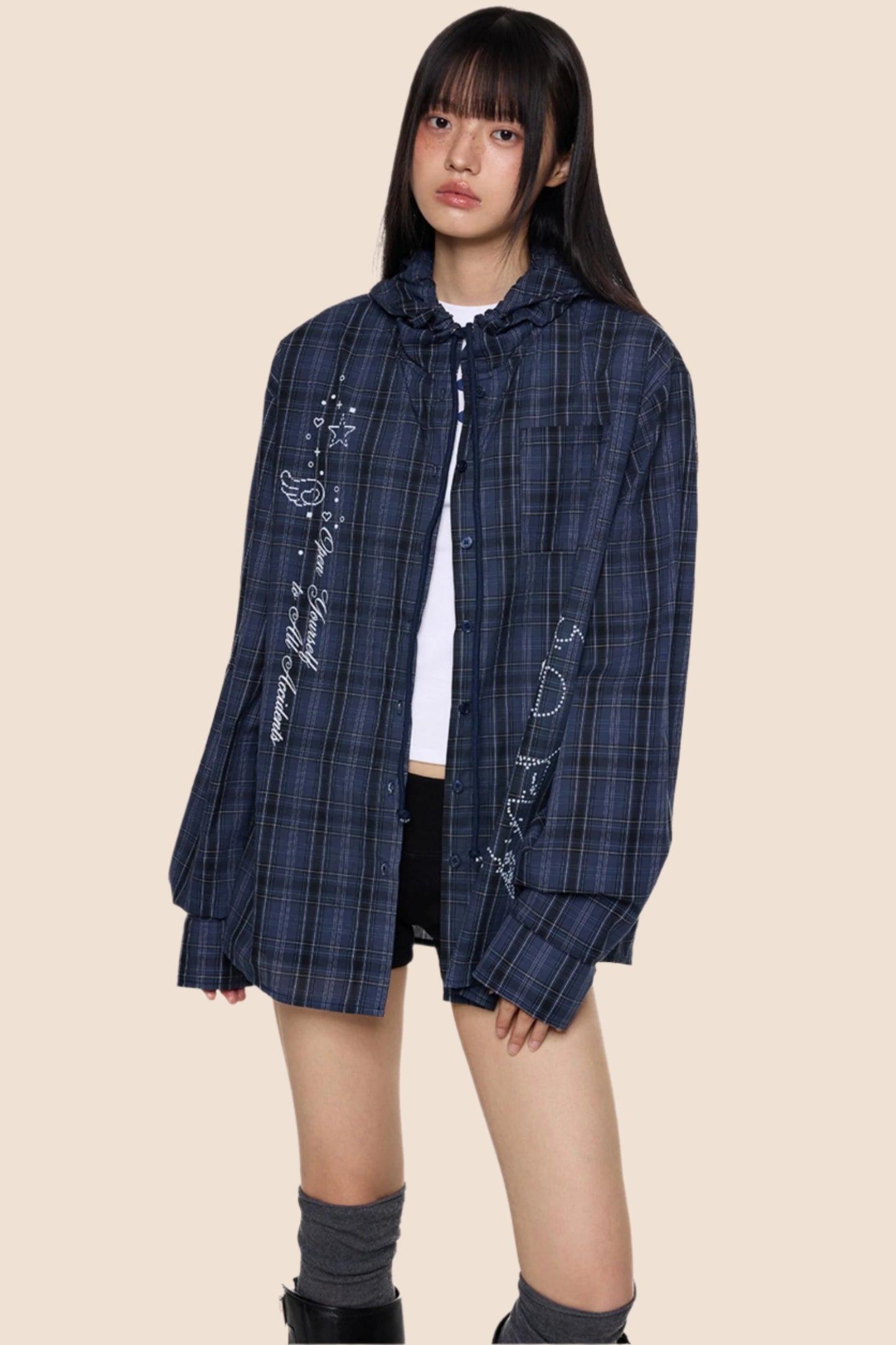 Hooded Plaid Lightweight Loose Jacket