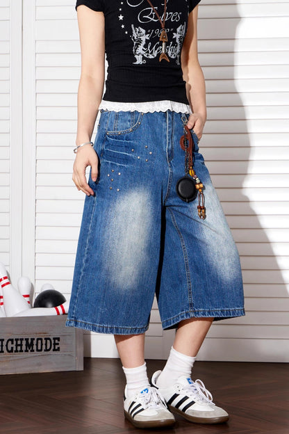 Vintage Wide-Leg Denim Shorts