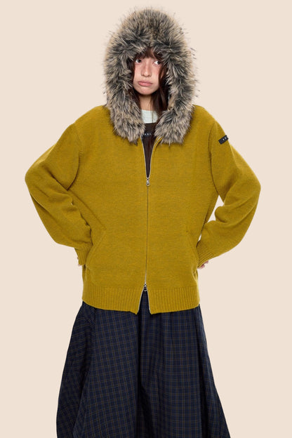 Vintage Knit Hooded Cardigan