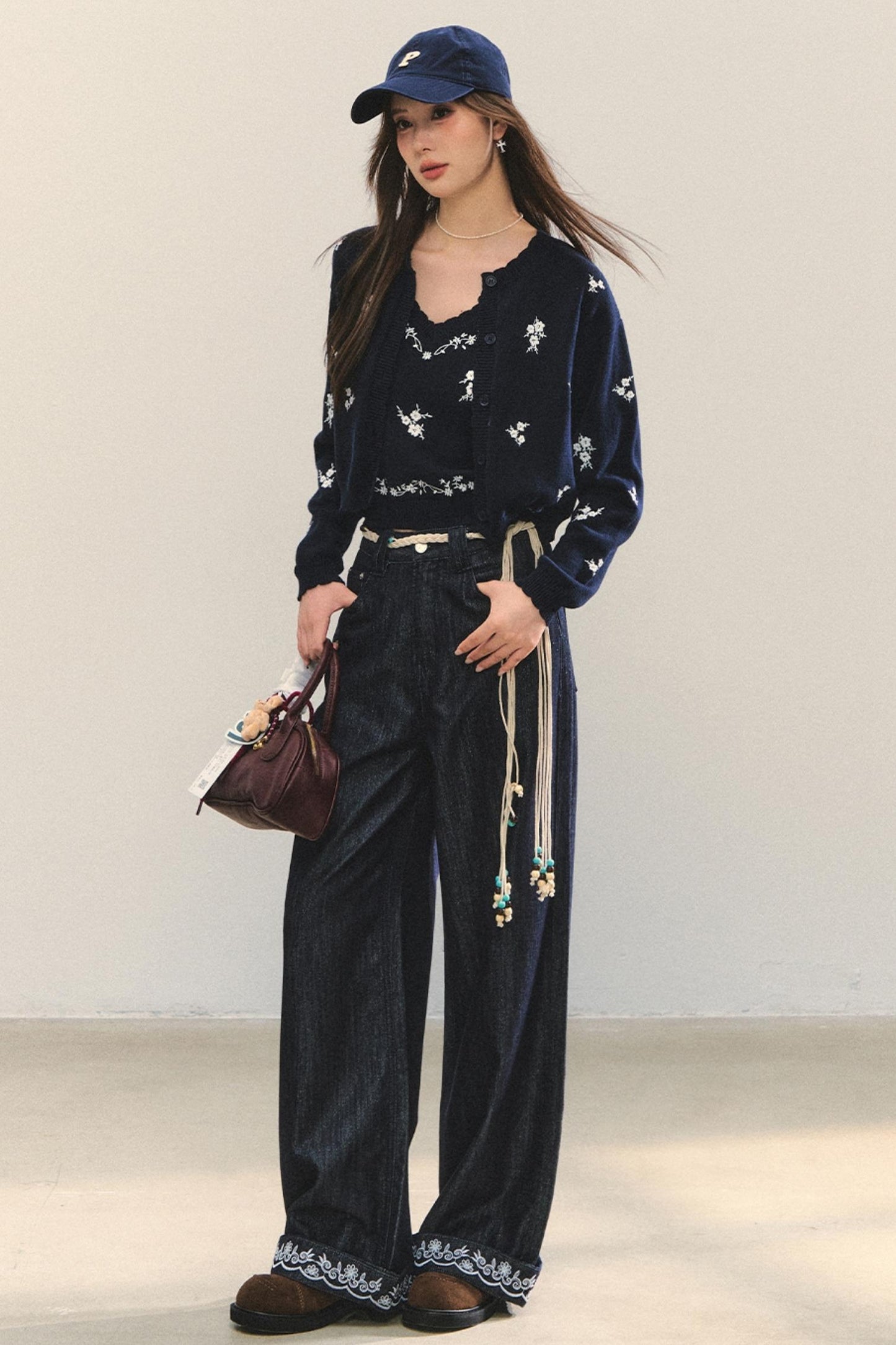 Knit Floral Cardigan Set-Up