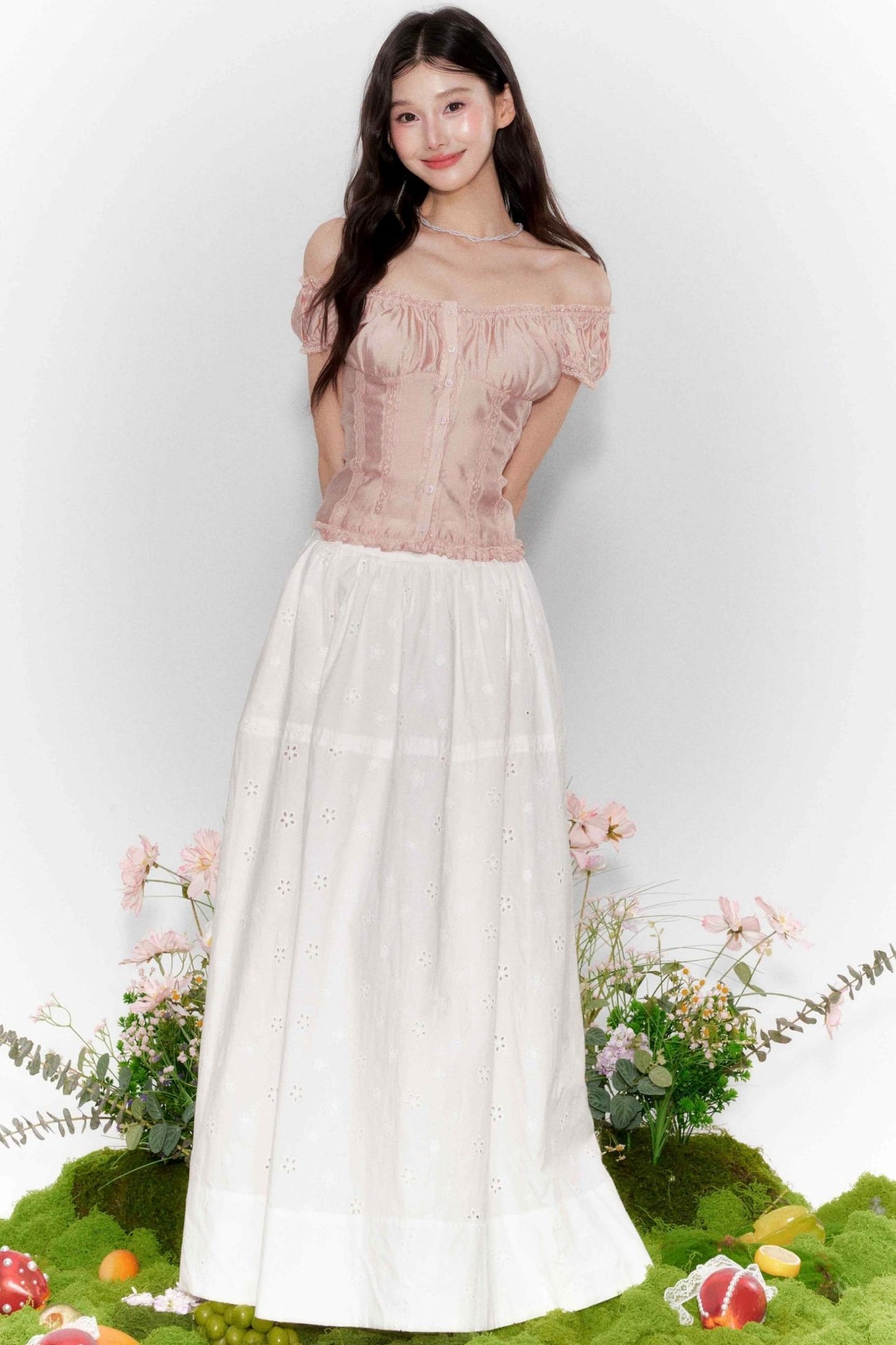 Lace One-Shoulder Top With Skirt Set-Up