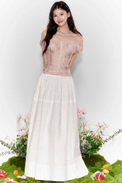 Lace One-Shoulder Top With Skirt Set-Up