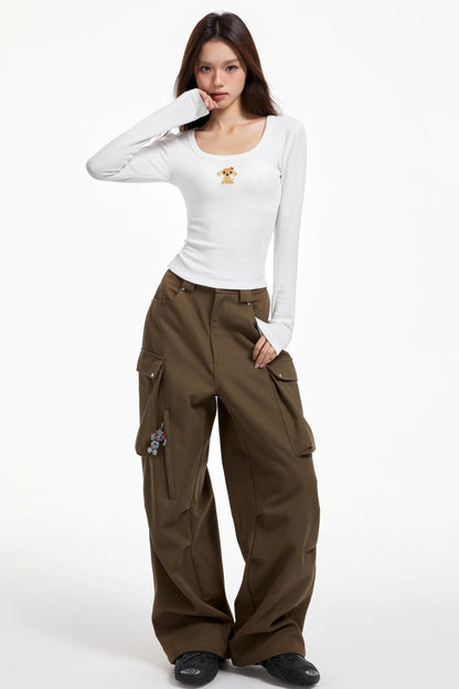 Slimming Square Neck Long Sleeve T-shirt