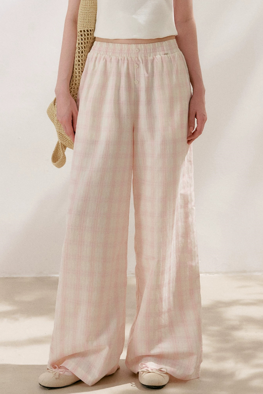 Pantalones de pierna ancha de lino a cuadros