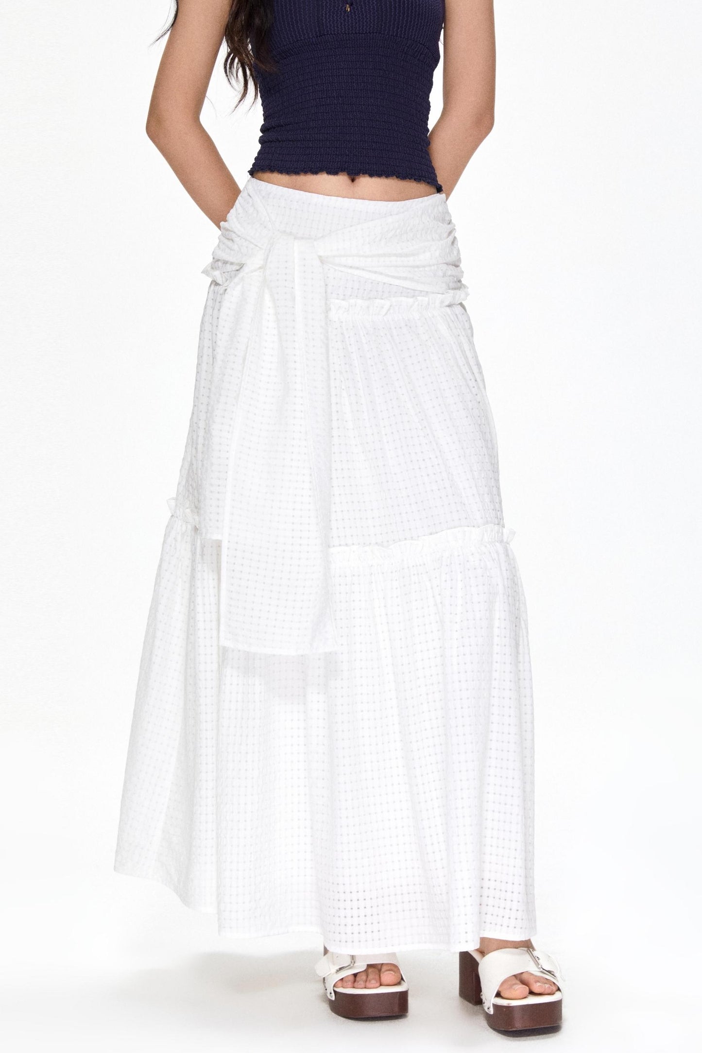 Vintage White Mesh Midi Skirt