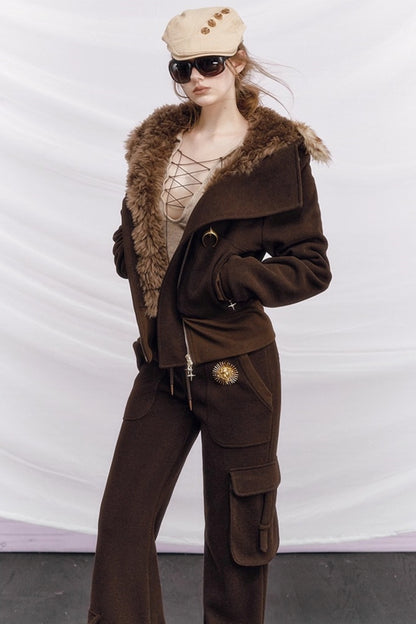 Knitted Hooded Diagonal Jacket Set-Up