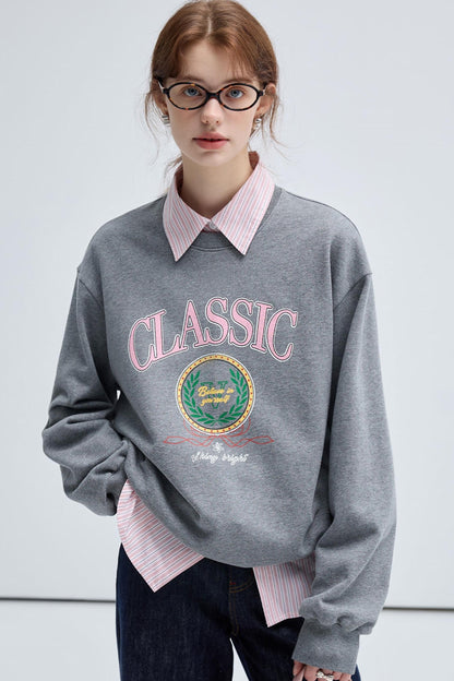 RETRO PREPPY PRINT CREW NECK SWEATSHIRT