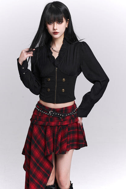 Black Ruffled Short Shirt