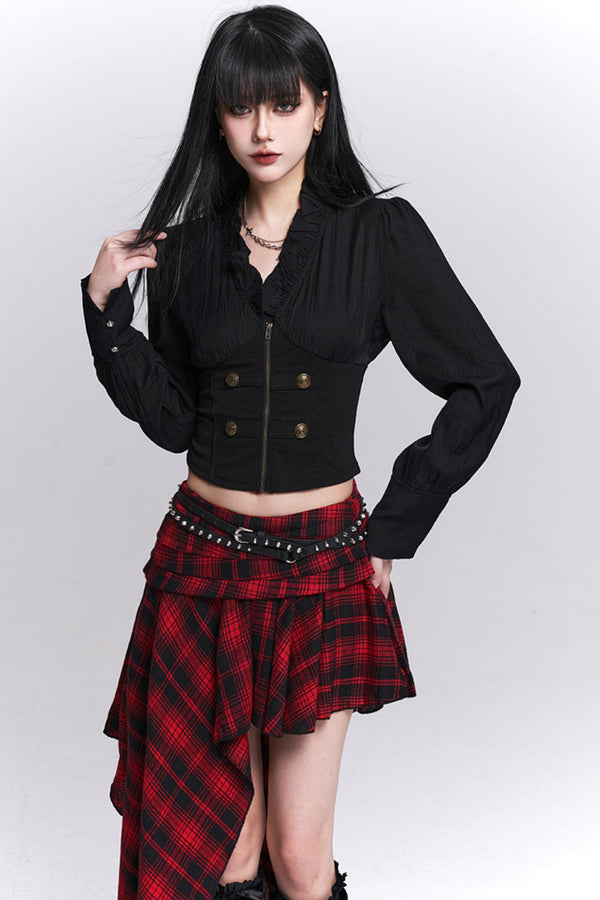 Black Ruffled Short Shirt